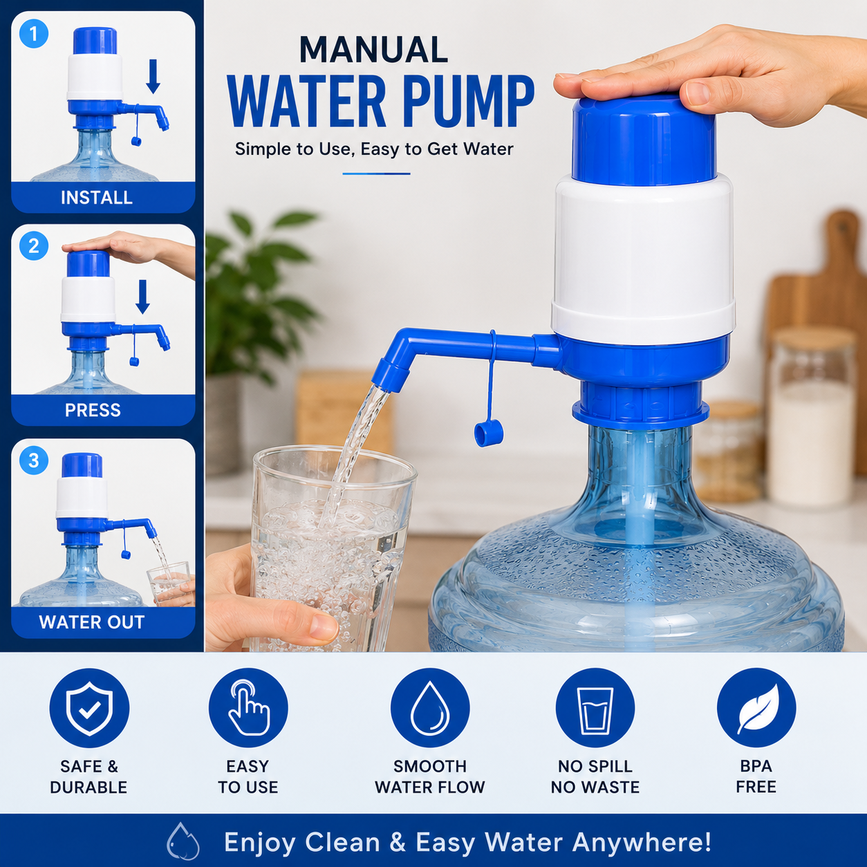 Hand Press Water Pump Dispenser | Easy Water Bottle Pump