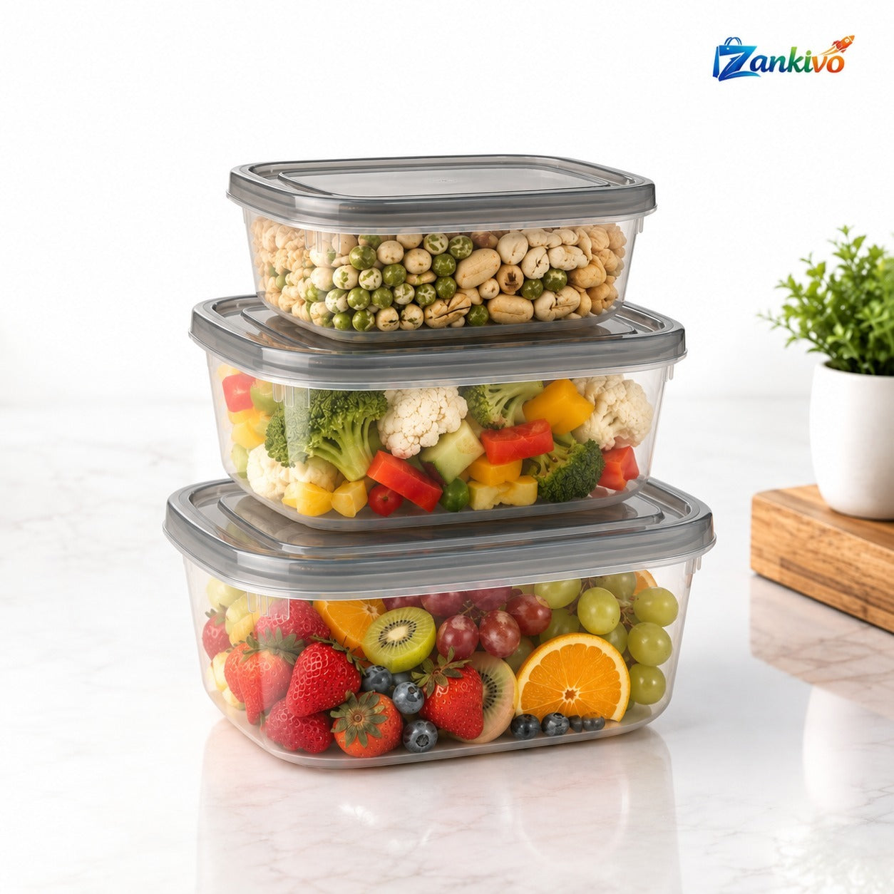 Airtight 3-Piece Food Storage Container Set with Lids | BPA-Free Kitchen Storage Boxes