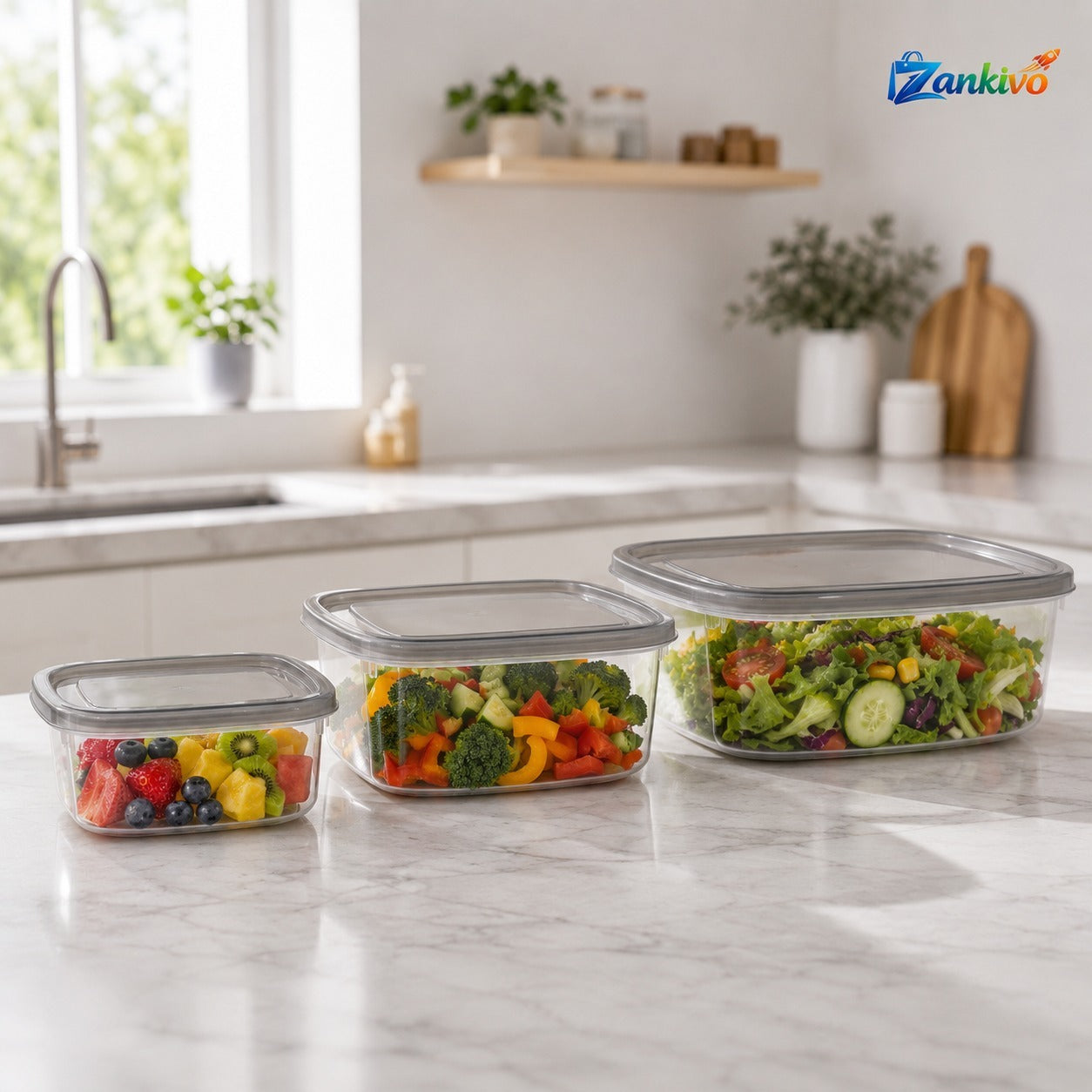 Airtight 3-Piece Food Storage Container Set with Lids | BPA-Free Kitchen Storage Boxes