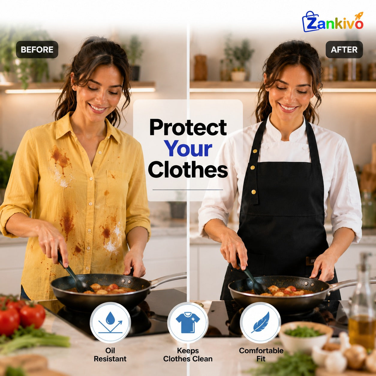 Waterproof Kitchen Apron – Adjustable Cooking Apron for Women | Oil & Stain Resistant Chef Apron with Front Pocket
