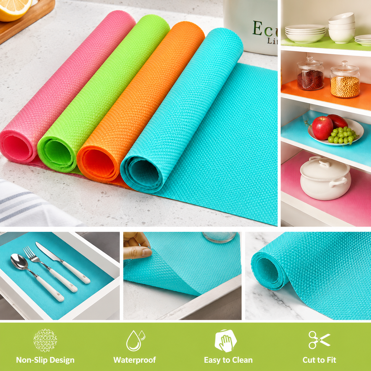Premium Non-Slip Shelf Liner Roll – Waterproof Refrigerator & Kitchen Cabinet Drawer Mat | Cut-to-Fit Anti-Slip Shelf Protector
