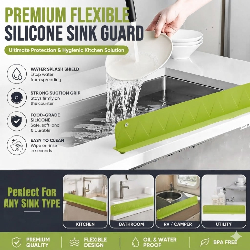 Premium Silicone Kitchen Sink Splash Guard | Anti-Splash Water Barrier