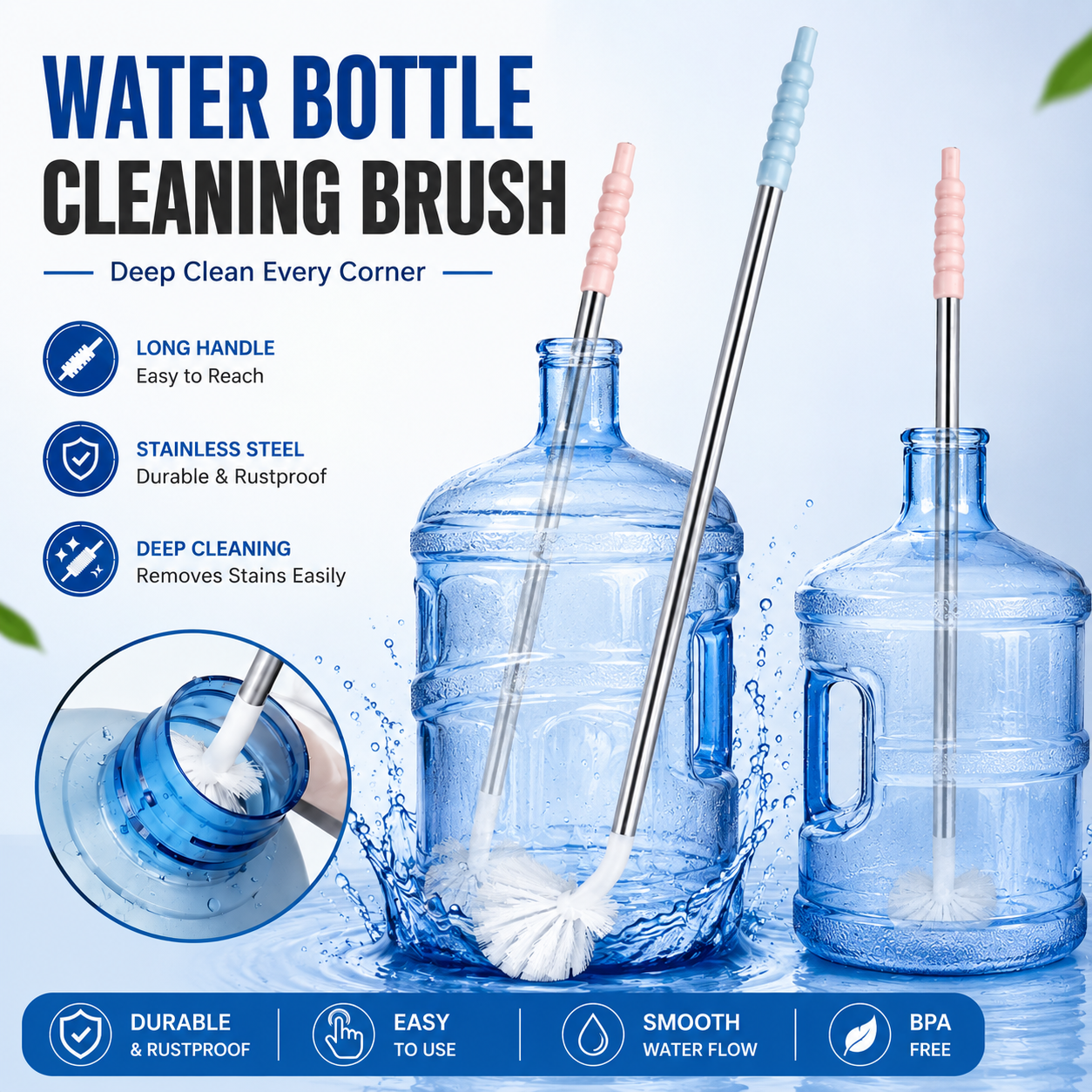 Water Bottle Cleaning Brush with Long Handle | Deep Clean Bottle Scrubber