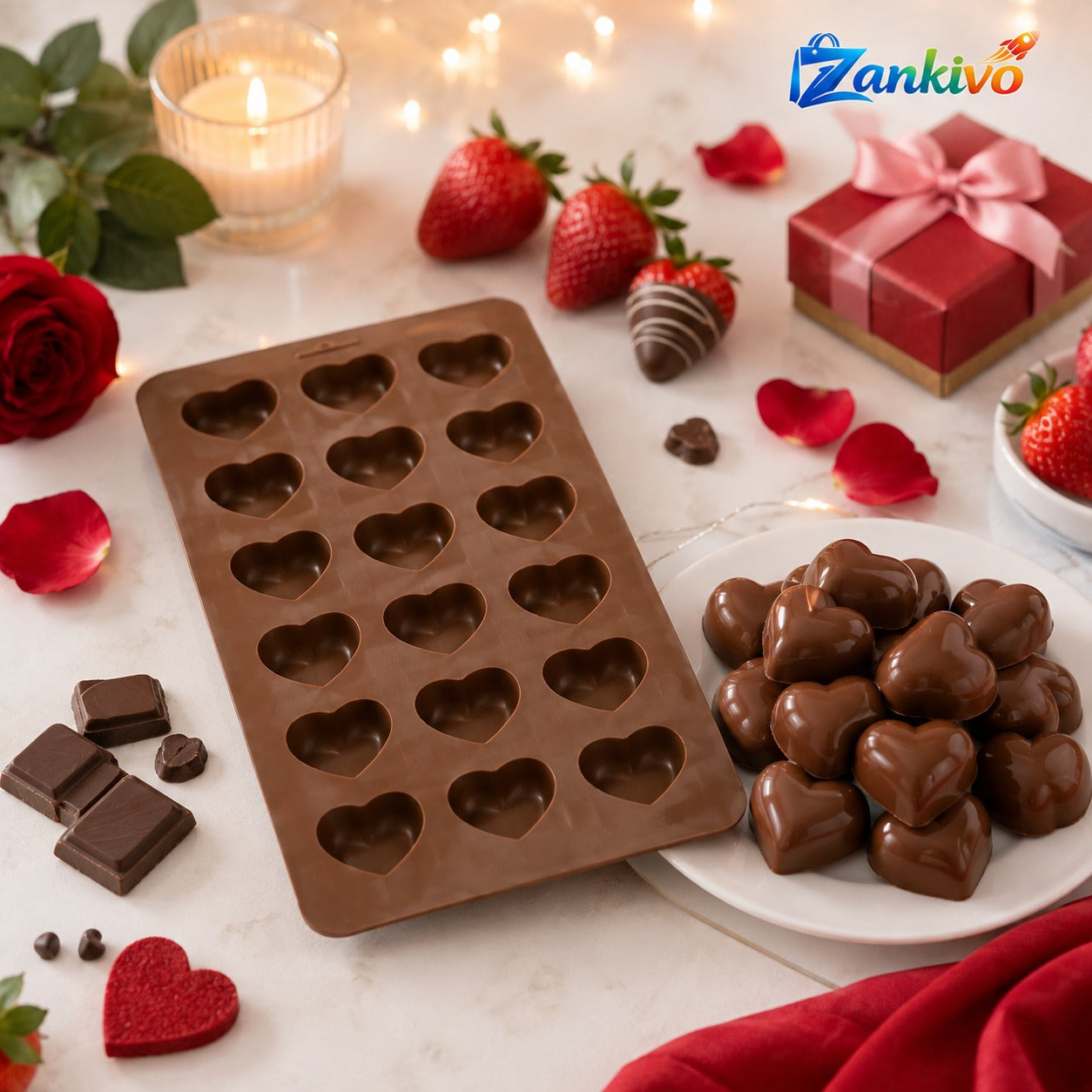 Heart Shape Silicone Chocolate Mold – Non-Stick DIY Candy, Jelly, Ice Cube & Dessert Baking Tray