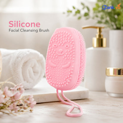 2-in-1 Silicone Bath Body Scrubber Brush – Soft Exfoliating Shower Massage Brush with Soap Dispenser