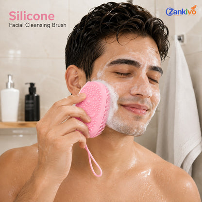 2-in-1 Silicone Bath Body Scrubber Brush – Soft Exfoliating Shower Massage Brush with Soap Dispenser