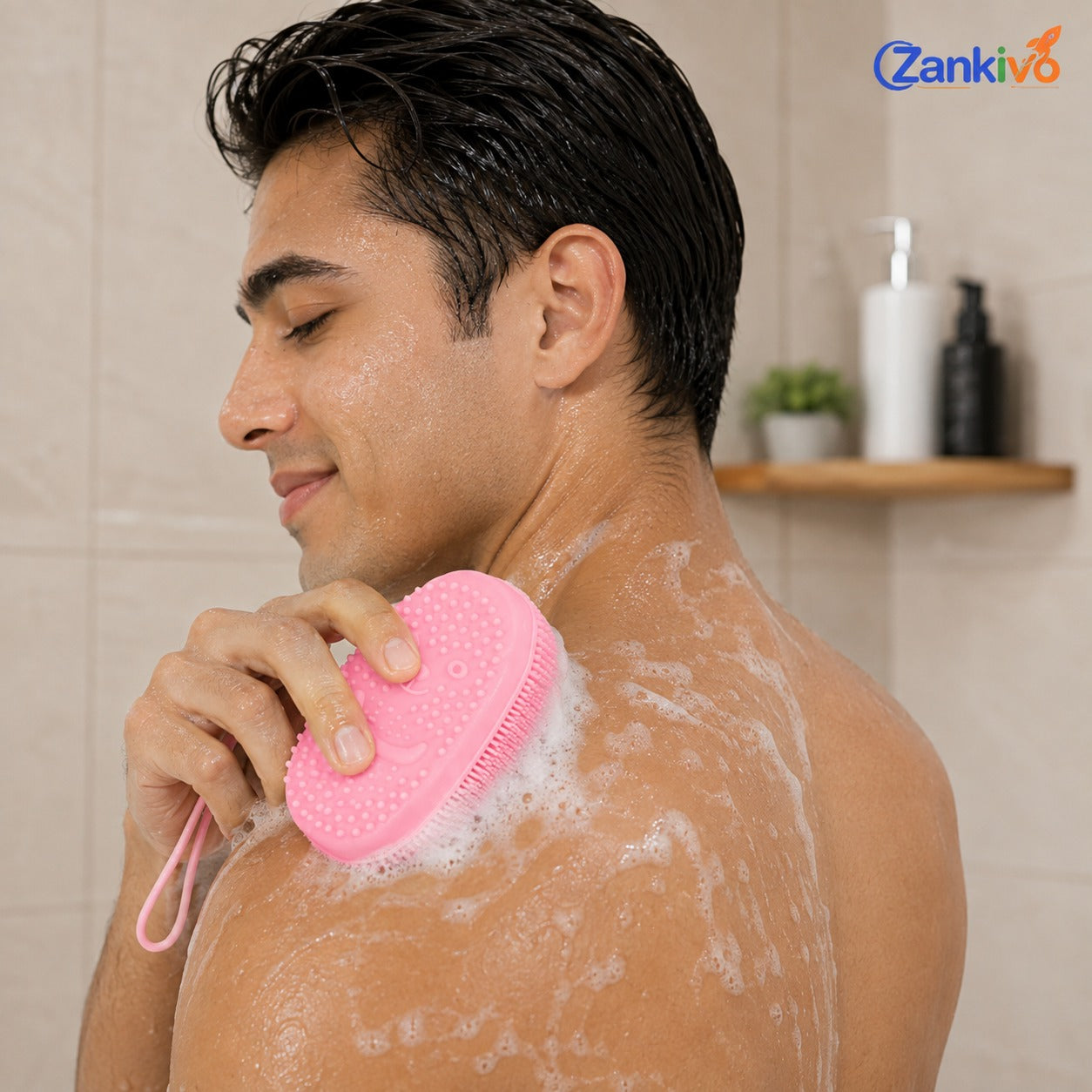 2-in-1 Silicone Bath Body Scrubber Brush – Soft Exfoliating Shower Massage Brush with Soap Dispenser