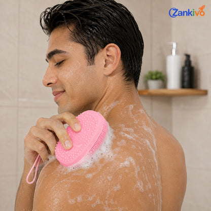 2-in-1 Silicone Bath Body Scrubber Brush – Soft Exfoliating Shower Massage Brush with Soap Dispenser