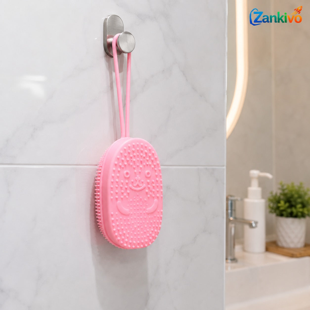 2-in-1 Silicone Bath Body Scrubber Brush – Soft Exfoliating Shower Massage Brush with Soap Dispenser