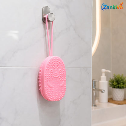 2-in-1 Silicone Bath Body Scrubber Brush – Soft Exfoliating Shower Massage Brush with Soap Dispenser
