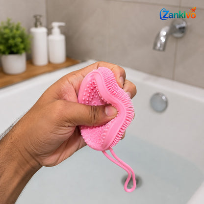 2-in-1 Silicone Bath Body Scrubber Brush – Soft Exfoliating Shower Massage Brush with Soap Dispenser