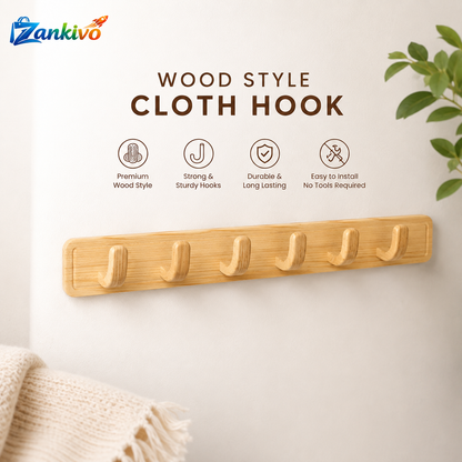 Wood Style Cloth Hook – Heavy Duty Wall Mounted Wooden Coat & Towel Rack