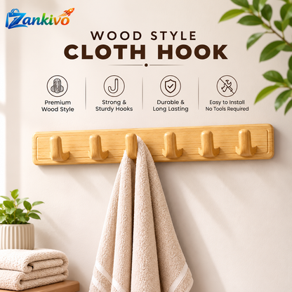 Wood Style Cloth Hook – Heavy Duty Wall Mounted Wooden Coat & Towel Rack