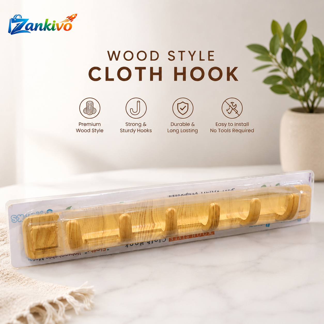 Wood Style Cloth Hook – Heavy Duty Wall Mounted Wooden Coat & Towel Rack