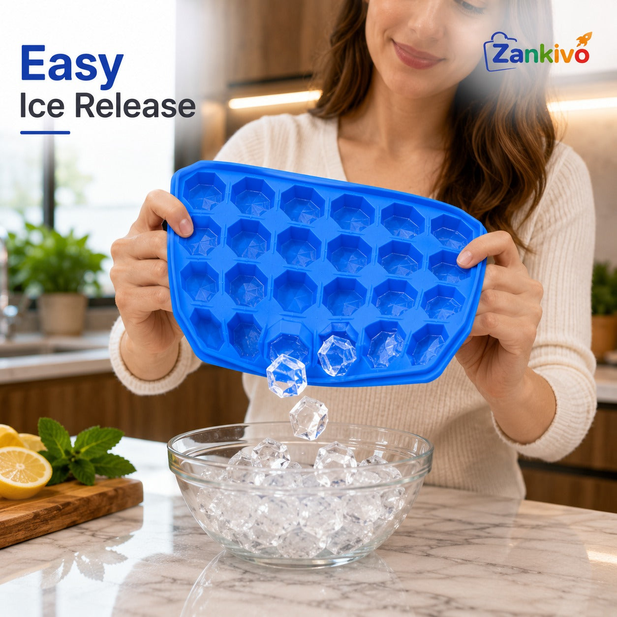 Crystal Ice Cube Tray – Reusable Diamond Ice Cube Mold for Whiskey, Juice, Cocktails & Cold Drinks