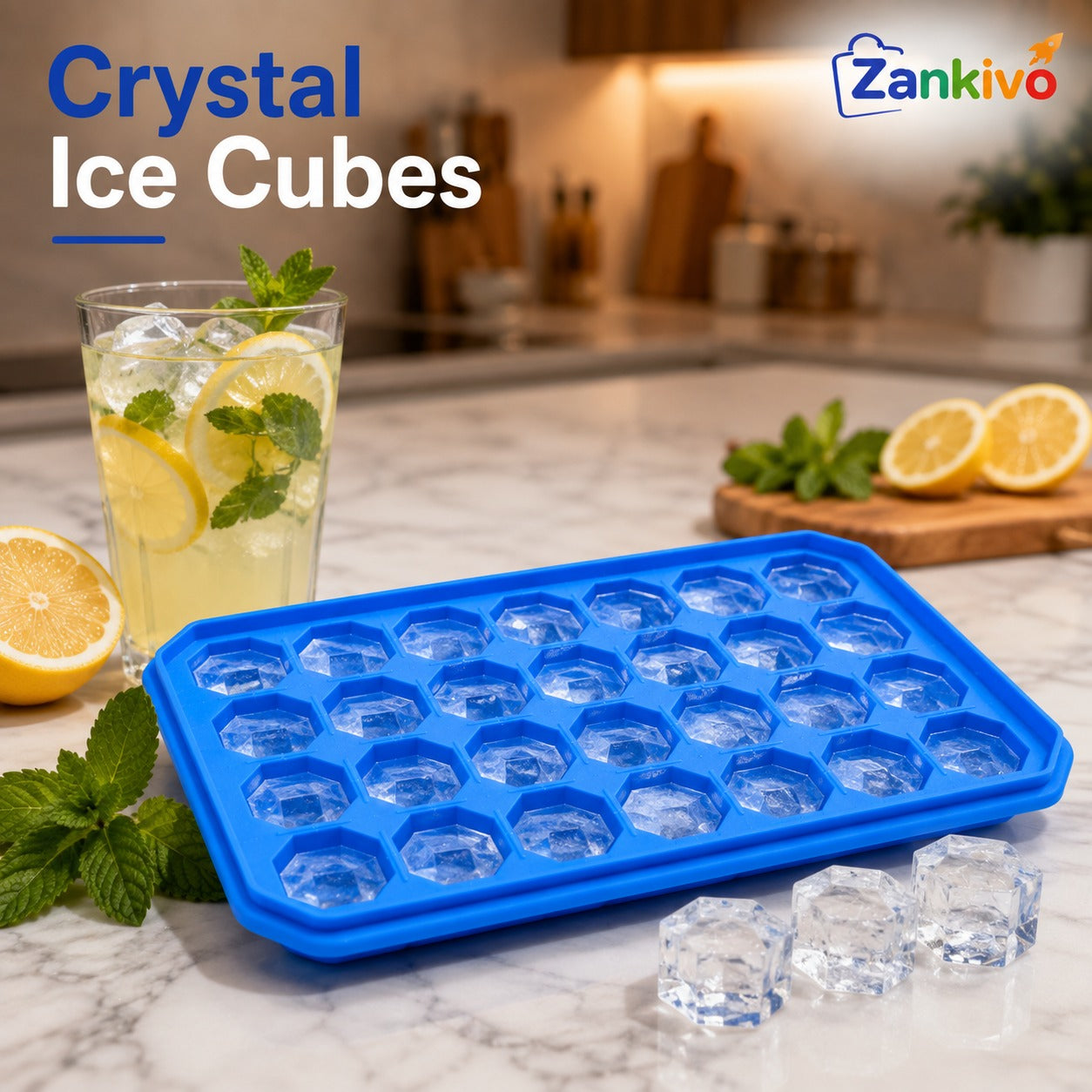 Crystal Ice Cube Tray – Reusable Diamond Ice Cube Mold for Whiskey, Juice, Cocktails & Cold Drinks
