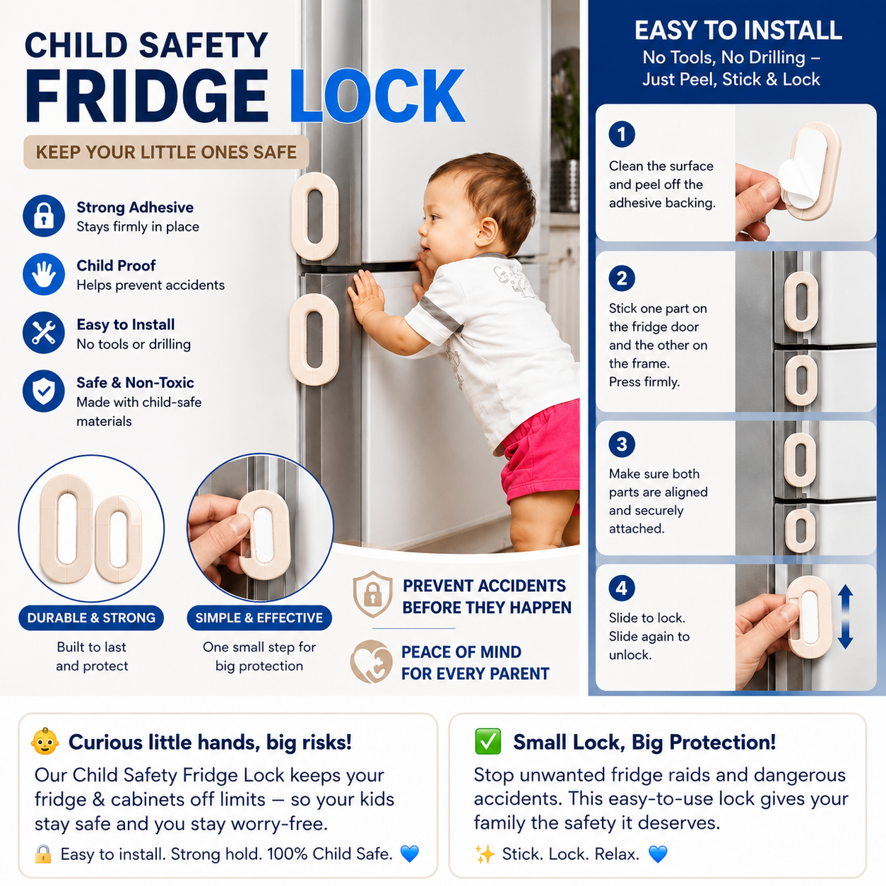 Child Safety Fridge Lock – Premium Baby Proof Cabinet & Refrigerator Door Lock