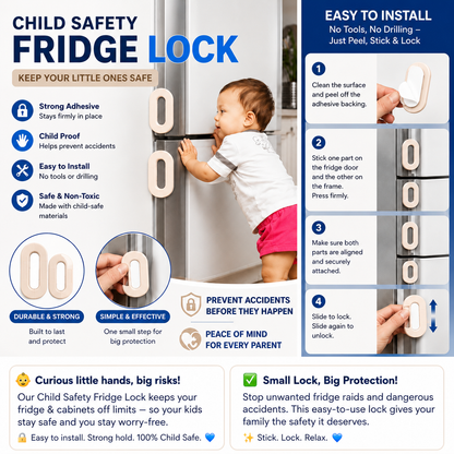 Child Safety Fridge Lock – Premium Baby Proof Cabinet & Refrigerator Door Lock