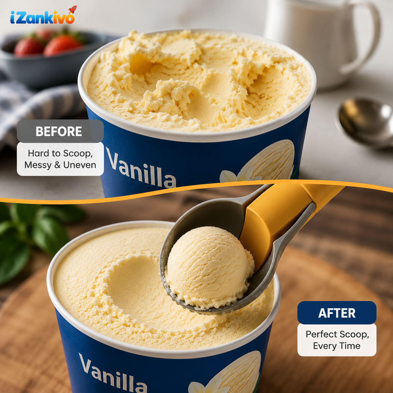 Premium Ice Cream Scoop with Easy Release Trigger – Heavy Duty Non-Stick Ice Cream Scooper for Perfect Ice Cream, Gelato & Frozen Desserts