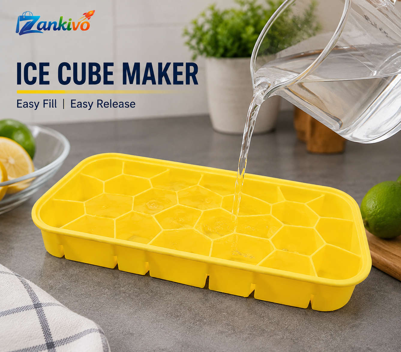 Ice Cube Tray | Flexible Silicone Ice Cube Maker | Easy Release Ice Mold | Food Grade Freezer Tray