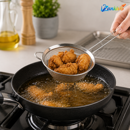 Stainless Steel Mesh Strainer | Fine Mesh Kitchen Sieve for Tea, Frying & Food Straining