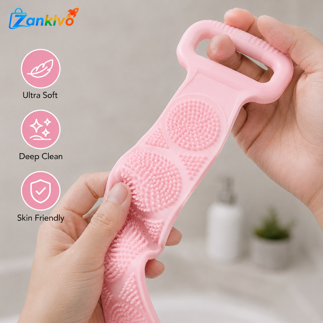 Silicone Back Scrubber | Soft Exfoliating Bath Belt for Deep Body Cleaning