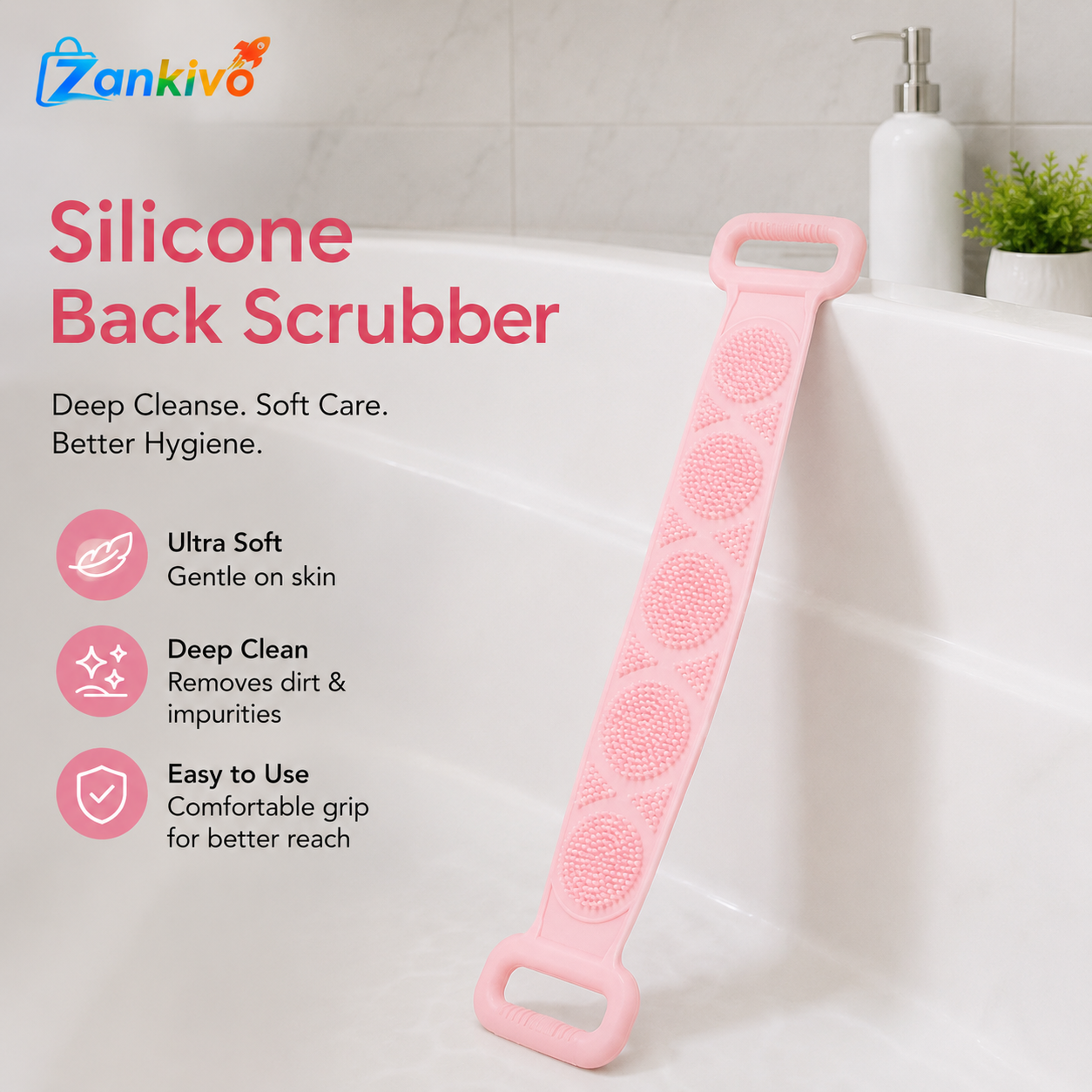 Silicone Back Scrubber | Soft Exfoliating Bath Belt for Deep Body Cleaning