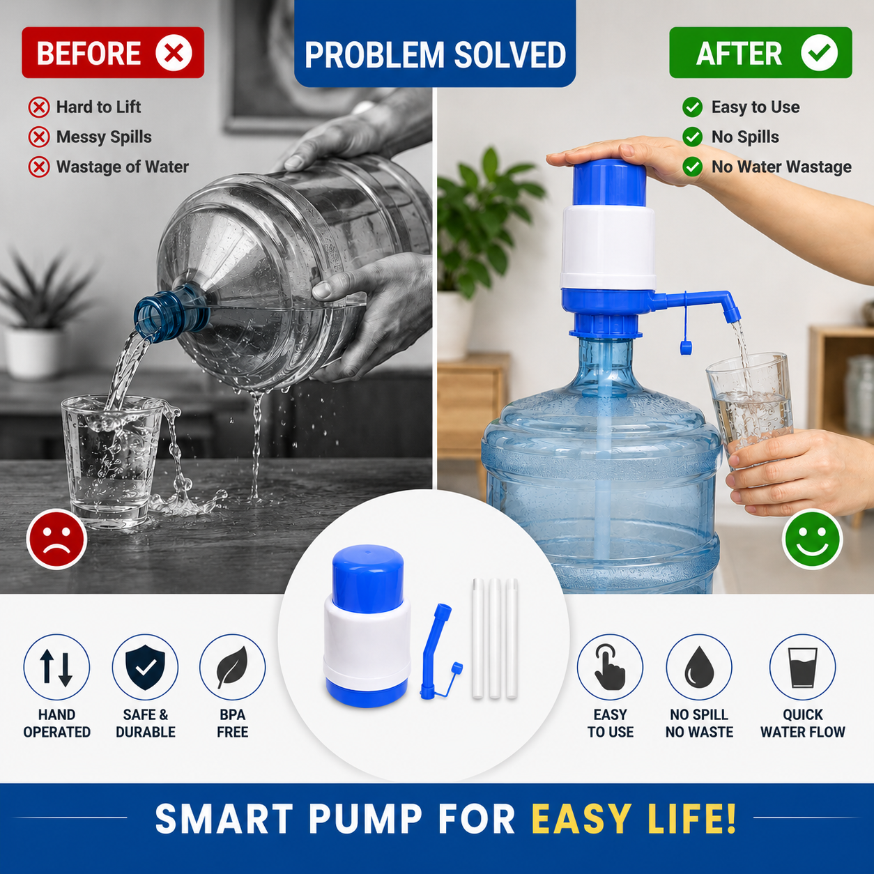 Hand Press Water Pump Dispenser | Easy Water Bottle Pump