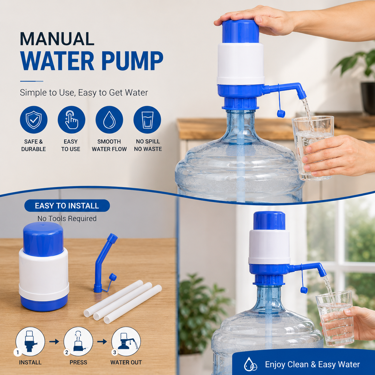 Hand Press Water Pump Dispenser | Easy Water Bottle Pump