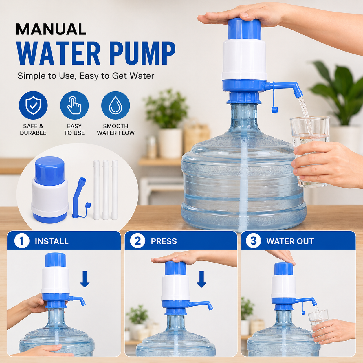 Hand Press Water Pump Dispenser | Easy Water Bottle Pump